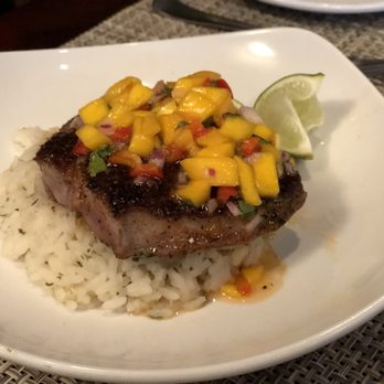 J Bistro Downtown - Sword fish, with a mango salsa over rice. - New American Near Me - Sandusky, Ohio