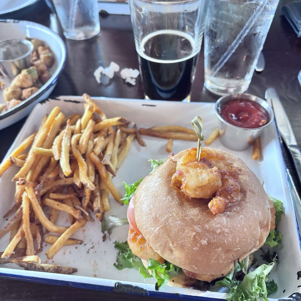 Shrimp po boy and fries Shrimp po boy and fries