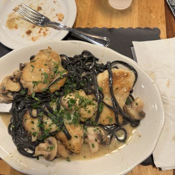 The Daily Catch - Monkfish Marsala over black pasta - Italian Near Me - Boston, Massachusetts