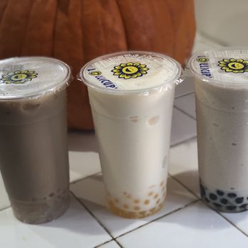 Lollicup - Royal milk tea with coconut jelly, cantaloupe snow with mango popping boba, and almond snow with boba. - Bubble Tea Near Me - Chula Vista, California