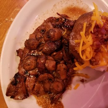 Texas Roadhouse - 15 oz ribeye with mushrooms and a loaded baked potato - American Near Me - Sheboygan, Wisconsin Texas Roadhouse - 15 oz ribeye with mushrooms and a loaded baked potato - American Near Me - Sheboygan, Wisconsin