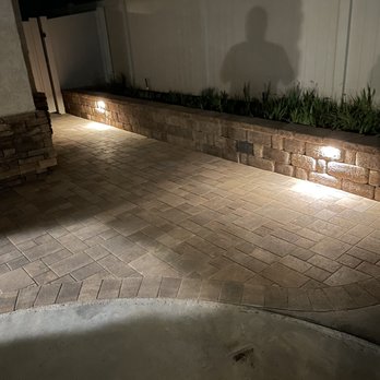 Four Seasons Landscape - Pavers and lighted wall on extended flower bed - Landscaping Near Me Four Seasons Landscape - Pavers and lighted wall on extended flower bed - Landscaping Near Me