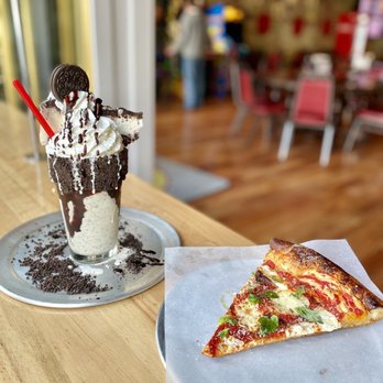 Fat Daddy’s Pizzeria - O-reo Speedwagon monster shake and slice of margherita - Pizza Near Me - Provo, Utah