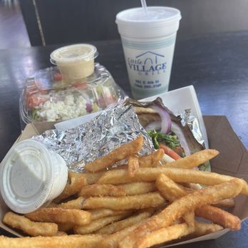 Little Village Grill - Falafel pita, fries, and Greek salad. Yummy! - Greek Near Me - Charlotte, North Carolina Little Village Grill - Falafel pita, fries, and Greek salad. Yummy! - Greek Near Me - Charlotte, North Carolina