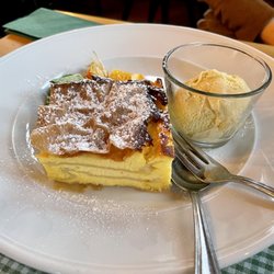 Topfenstrudel - sweet cheese strudel with vanilla ice cream