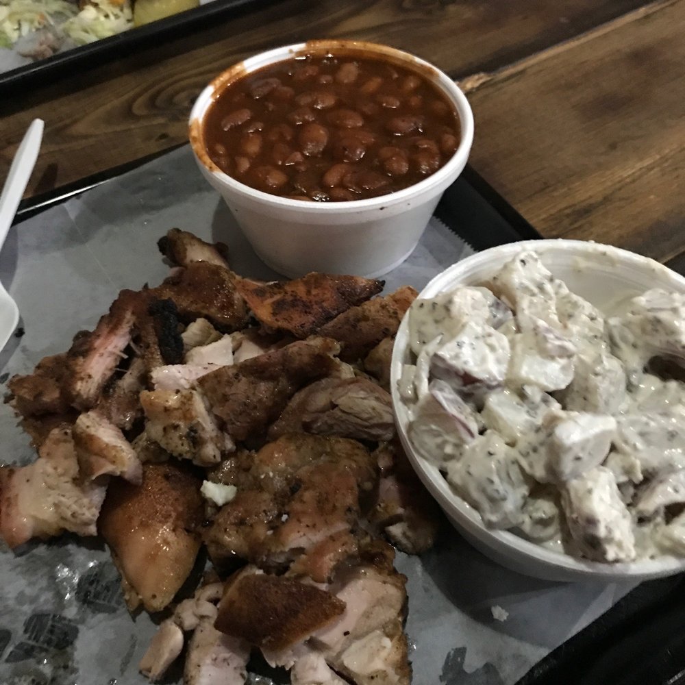 Speakeasy BBQ - half pound of chicken , potato salad and baked beans - Barbeque Near Me - Norco, California