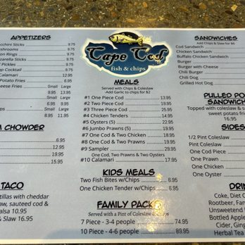 Cape Cod Fish N' Chips - The menu at the counter - Seafood Near Me - Cotati, California