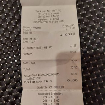 Miller's Ale House - The receipt - Sports Bars Near Me - Woodbridge, New Jersey