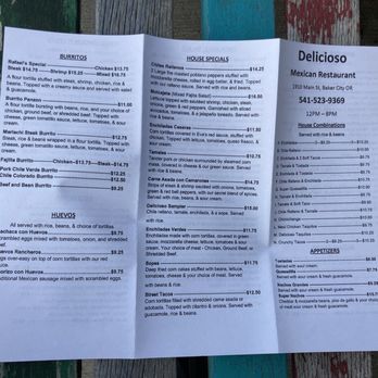 Delicioso Mexican Restaurant - Extensive menu. Posting online so others can see. They do takeout. Vegan options. Ask for the homemade tortillas! - Mexican Near Me - Baker City, Oregon