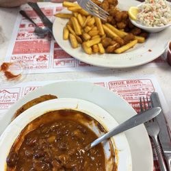 Freddy's Diner - Chili & Shrimp platter both on-key for taste and quantity.