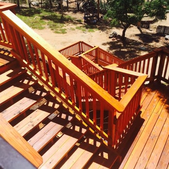 Deck Doctor - AFTER: Stairs and railings power-washed and stained with a protective coating. Really pretty! - Pressure Washers Near Me