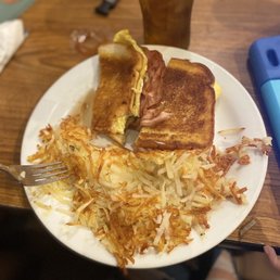 a plate of food and a drink