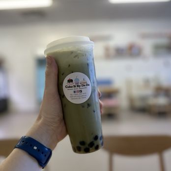 Cake It By Da Da - Matcha boba tea is not super sweet so if you want sugar you may skip it, but still tasty - Bakeries Near Me - Edmond, Oklahoma Cake It By Da Da - Matcha boba tea is not super sweet so if you want sugar you may skip it, but still tasty - Bakeries Near Me - Edmond, Oklahoma