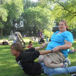 Spa Around the Corner - I'm Robin Blaisdell your massage therapist 969. This is me doing Thai Yoga Stretching in the middle of Central Park, NYC.