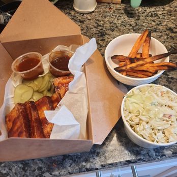 Ore Nells North - BBQ tofu, coleslaw. The fries were from home, hence the burn (I like 'em that way). - American Near Me - Biddeford, Maine