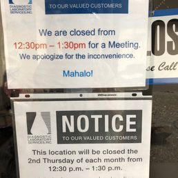 Closed for an hour once a month for meeting.