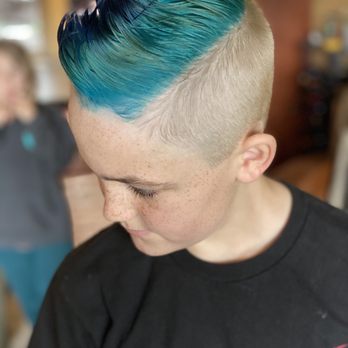 D’luxe Salon Spa Barber - Another view of the cut and custom blue ombré color   By Danielle on my son.  He loves it! - Hair Salons Near Me - Lomita, California