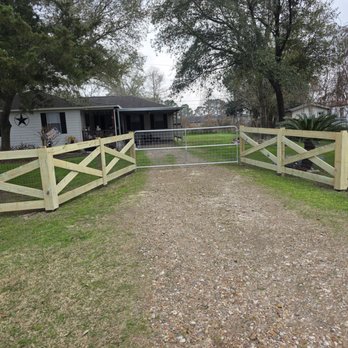 M & D Fencing - 200 linear feet of cross buck fencing with metal entry gate in Cypress, TX! - Fences & Gates Near Me M & D Fencing - 200 linear feet of cross buck fencing with metal entry gate in Cypress, TX! - Fences & Gates Near Me