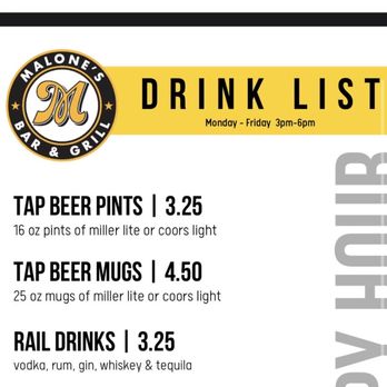 Malone's Bar & Grill - Happy hour menu - New American Near Me - Maple Grove, Minnesota Malone's Bar & Grill - Happy hour menu - New American Near Me - Maple Grove, Minnesota