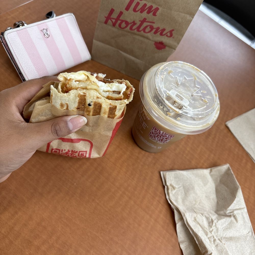 Tim Hortons - Grilled Breakfast Wrap iced vanilla latte - Fast Food Near Me - Pataskala, Ohio Tim Hortons - Grilled Breakfast Wrap iced vanilla latte - Fast Food Near Me - Pataskala, Ohio
