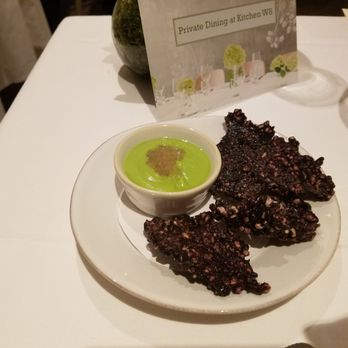 Kitchen W8 - Black Rice Crisp with Pea Hummus - French Near Me - London, XGL