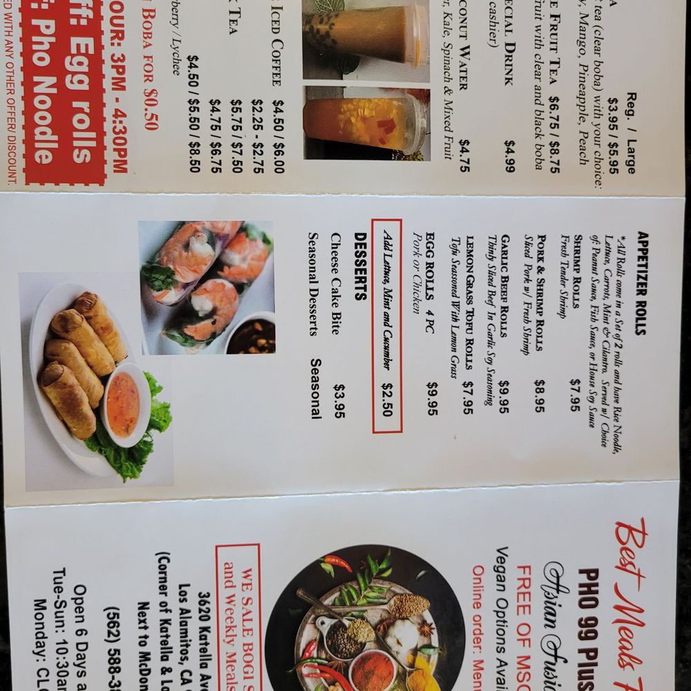 Pho99Plus - Menu page 1 - Vietnamese Near Me - Los Alamitos, California