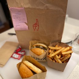 hamburger, cheeseburger, and fries...the picture doesn't do it justice...we practically inhaled it... hamburger, cheeseburger, and fries...the picture doesn't do it justice...we practically inhaled it...