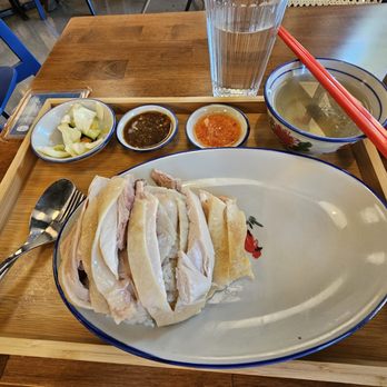 A Ma Chicken Rice - Half naked plate?? Said no cilantro or green onion, but does look a bit skimpy without at least a slice of cuke? - Asian Fusion Near Me - Redmond, Washington