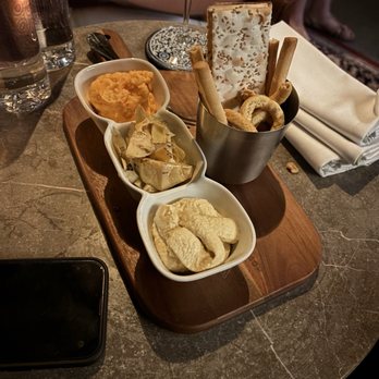 Cave Society - Trio snack Pimento cheese, artichoke hearts, and hummus - Wine Bars Near Me - Grapevine, Texas