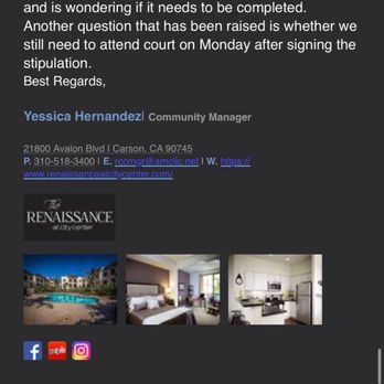 The Renaissance at City Center - Email which contained information on a resident going through a legal battle. Keeping the residents name private - Apartments Near Me - Carson, California The Renaissance at City Center - Email which contained information on a resident going through a legal battle. Keeping the residents name private - Apartments Near Me - Carson, California