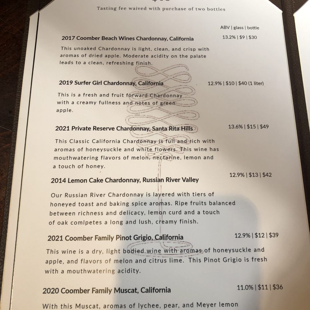 White wine menu White wine menu