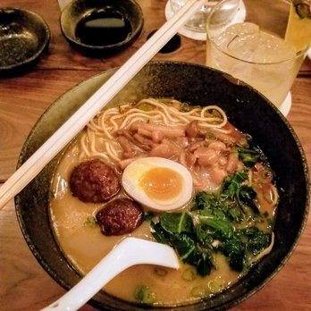 Two Ten Jack - Tori Paitan Shoyu - (chicken broth / tsukune / shoyu tare / collards / kinoko / rayu / soft egg) - Cocktail Bars Near Me - Nashville, Tennessee Two Ten Jack - Tori Paitan Shoyu - (chicken broth / tsukune / shoyu tare / collards / kinoko / rayu / soft egg) - Cocktail Bars Near Me - Nashville, Tennessee