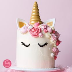 Homebaked Nearby - Whimsical custom unicorn cakes with buttercream swirls, gold horns & glitter--perfect for magical birthdays! Order a birthday cake today!