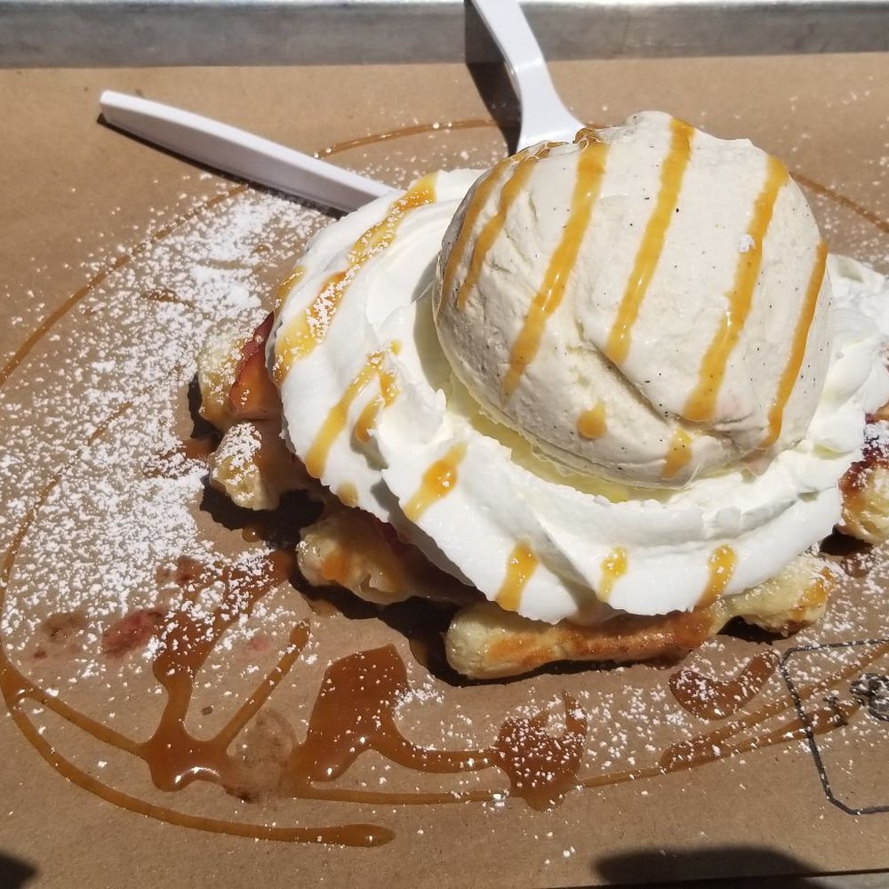 Press Waffle Co. - Build Your Own Waffle: Ice cream and strawberries topped with caramel and whipped cream. - Breakfast & Brunch Near Me - Plano, Texas Press Waffle Co. - Build Your Own Waffle: Ice cream and strawberries topped with caramel and whipped cream. - Breakfast & Brunch Near Me - Plano, Texas