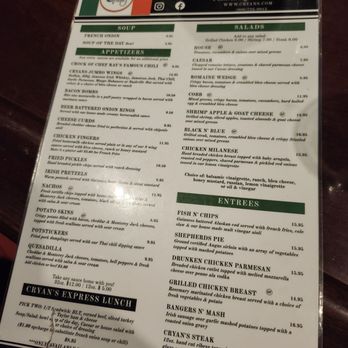 Cryan's Tavern - menu side 1 - Pizza Near Me - Annandale, New Jersey