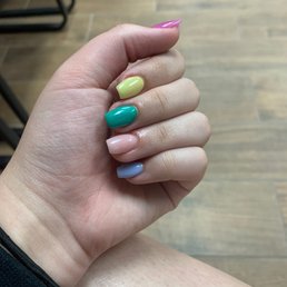 Magenta yellow turquoise pink and lavender nails Magenta yellow turquoise pink and lavender nails