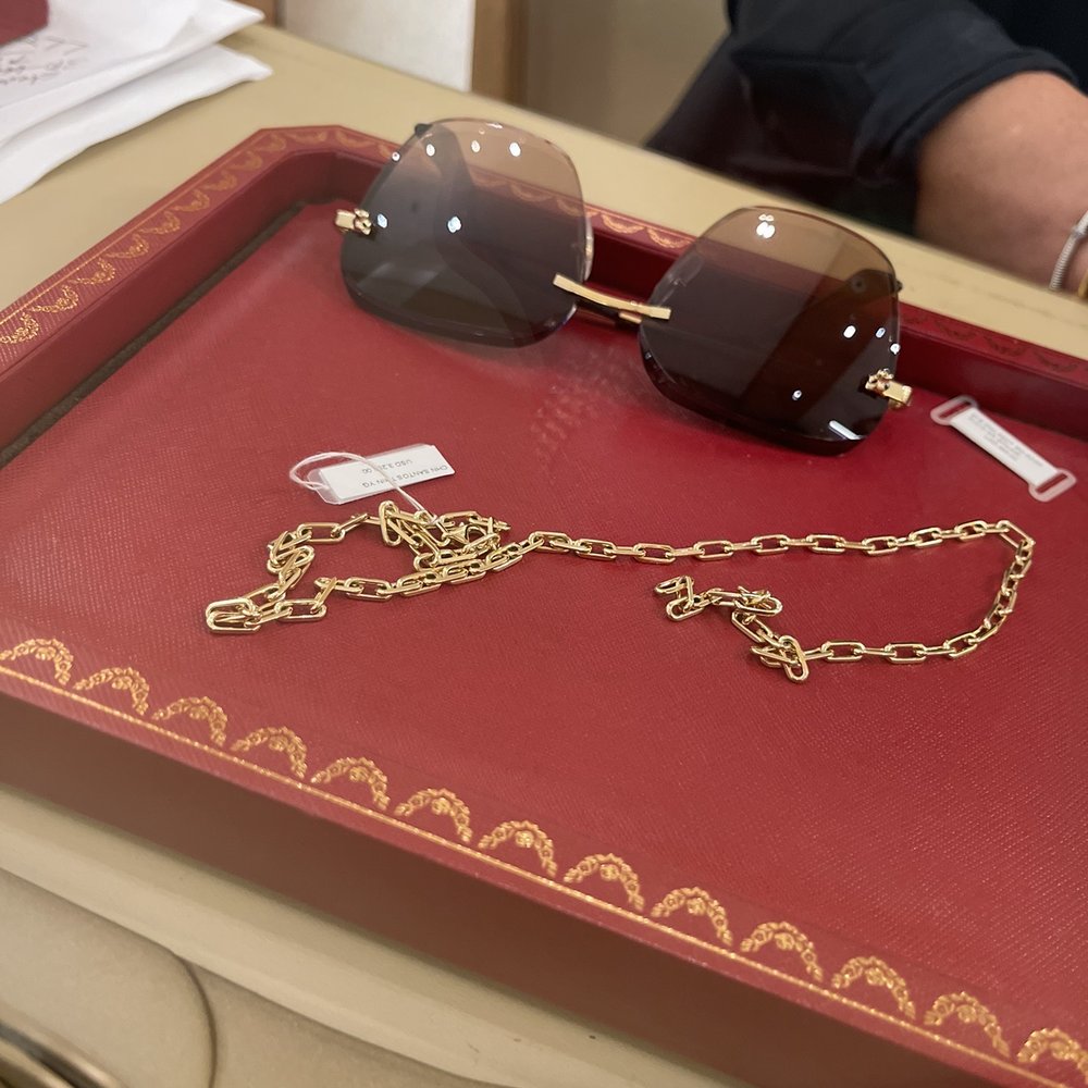 Cartier - Santos De Cartier Gold Necklace and Panthere De Cartier Sunglasses.. - Jewelry Near Me - Canoga Park, California Cartier - Santos De Cartier Gold Necklace and Panthere De Cartier Sunglasses.. - Jewelry Near Me - Canoga Park, California