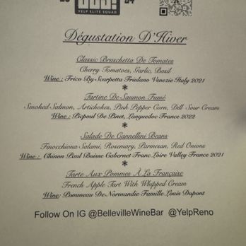 Belleville Wine Bar - Tonight's menu. - Wine Bars Near Me - Reno, Nevada