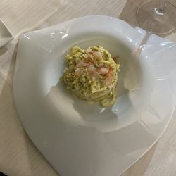Lo Zero - Tagliatelle, pistachio & shrimp sauce.