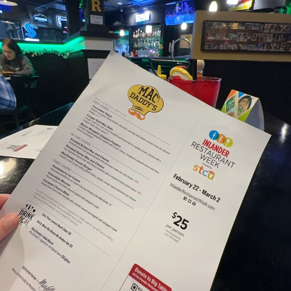 Mac Daddy’s - Menu for restaurant week - American Near Me - Spokane, Washington