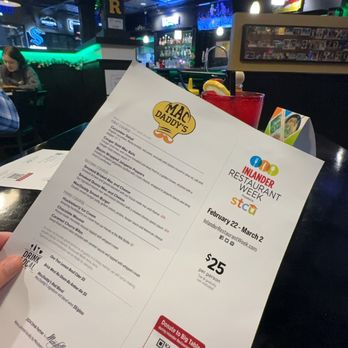 Mac Daddy’s - Menu for restaurant week - American Near Me - Spokane, Washington