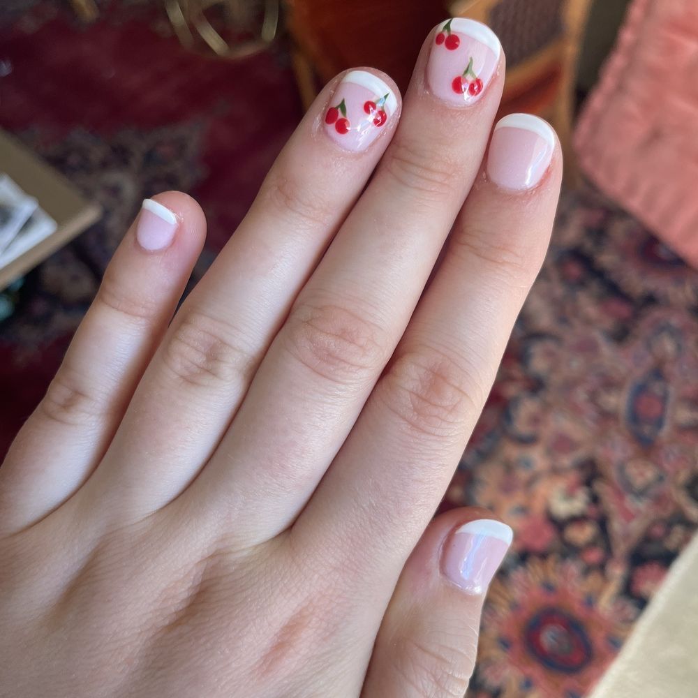 Love Nails - Dip on natural nails with gel polish design and French tips - Nail Salons Near Me - Lawrence, Kansas