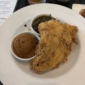 Bistro On The Greens - Catfish, mashed sweet potatoes and greens. - Cajun/Creole Near Me - La Porte, Indiana Bistro On The Greens - Catfish, mashed sweet potatoes and greens. - Cajun/Creole Near Me - La Porte, Indiana