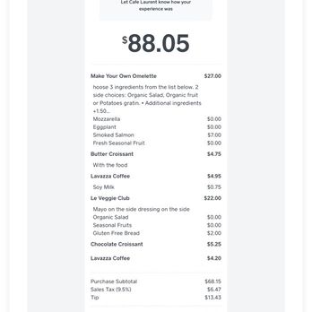 Cafe Laurent - $88 for two people for Saturday brunch. Ouch! - French Near Me - Mar Vista, California Cafe Laurent - $88 for two people for Saturday brunch. Ouch! - French Near Me - Mar Vista, California