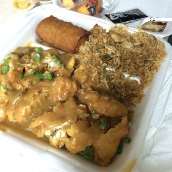 Koi's Asian Cuisine - Mandarin Chicken with fried rice and eggroll. - Asian Fusion Near Me - Slidell, Louisiana