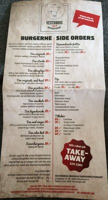 Menu photo 1 Vesterbros Originale Burgerrestaurant Copenhagen, 84