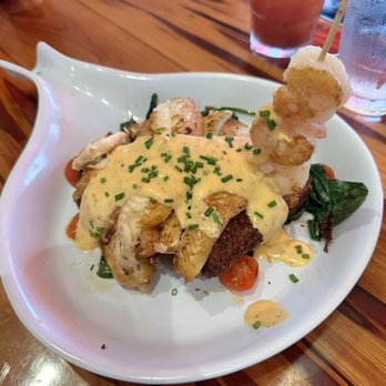Ruby Slipper Pensacola - Grilled Fish St. Peter - grilled white fish over grits patty and skewered shrimp - Breakfast & Brunch Near Me - Pensacola, Florida Ruby Slipper Pensacola - Grilled Fish St. Peter - grilled white fish over grits patty and skewered shrimp - Breakfast & Brunch Near Me - Pensacola, Florida