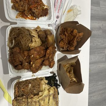 Jin’s Korean BBQ - Original Chicken plate, plus 3 extra chicken, Aloha plate woth Meat Jun and Spicy Pork, Side Mandoo. Spent $55! - Hawaiian Near Me - Spring Valley, Nevada