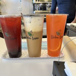 Strawberry tea, Vietnamese coffee, POG Strawberry tea, Vietnamese coffee, POG