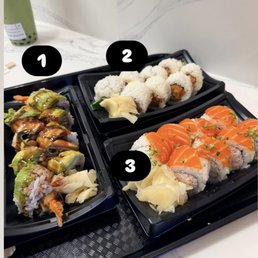 1. Dragon Roll 2. Spicy Tuna Roll 3. Alaska Roll 1. Dragon Roll 2. Spicy Tuna Roll 3. Alaska Roll